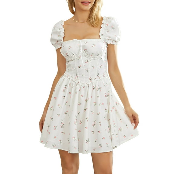 Women Short Sleeve Mini Dress Solid Color Backless Corset Party A-Line Dress Summer Streetwear