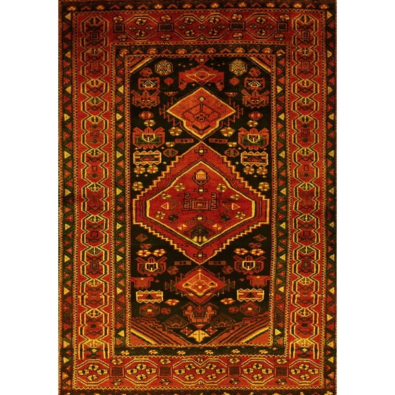 Ahgly Company Machine Washable Indoor Rectangle Persian Yellow Traditional Area Rugs, 5' x 7'