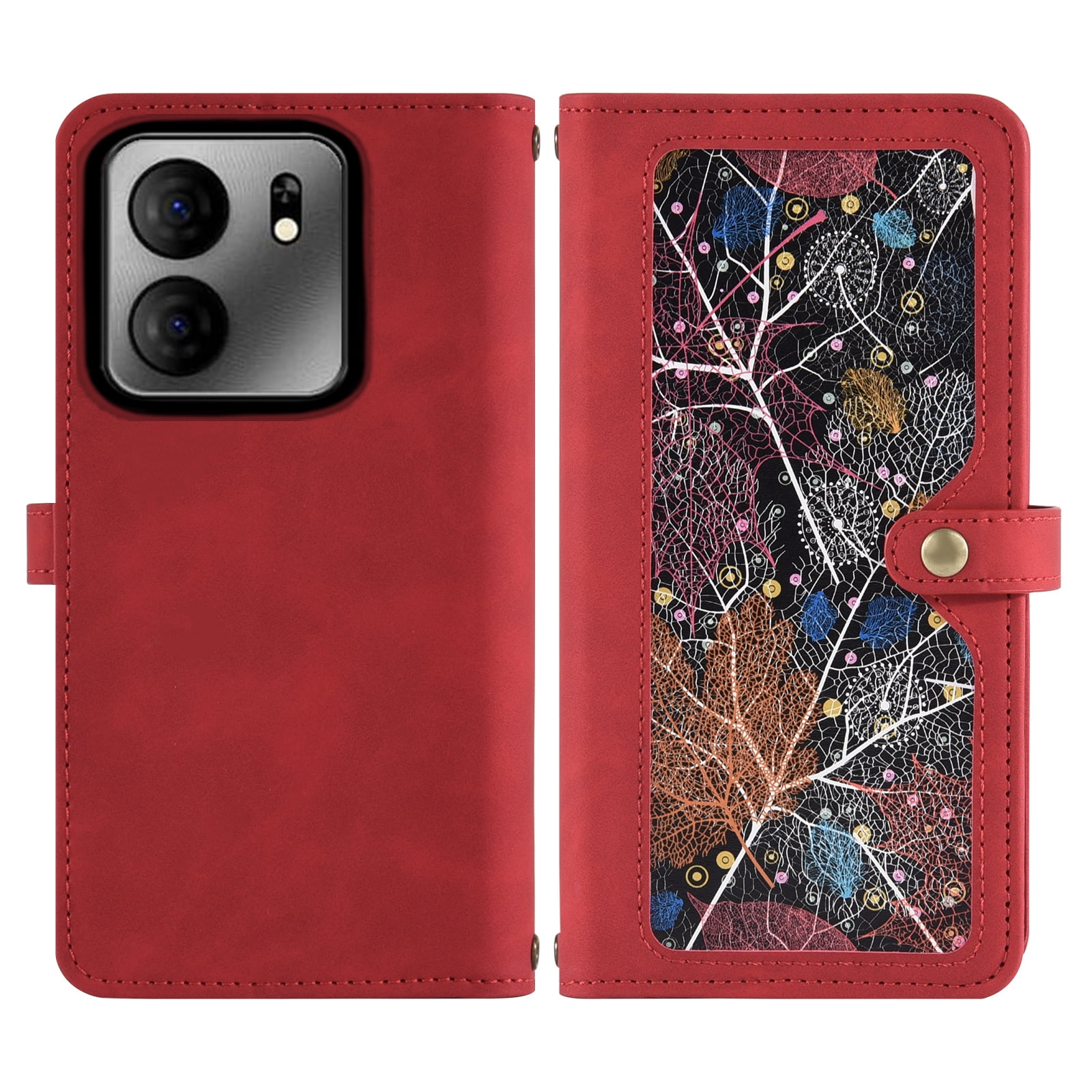Asuwish Phone Case for Tracfone BLU View 5 B160V Wallet Cover With Tempered Glass Screen Protector Crossbody Wrist Strap Flip Pattern Zipper Credit Card Holder Cell Trac Fone BLUE View5 160V 2024 Red