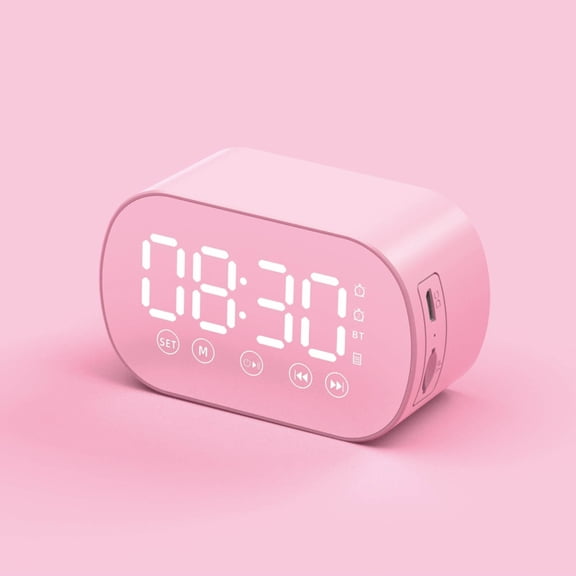 RRJ Wireless Bluetooth Speaker Alarm Clock, FM Radio Mini Portable Mirror LED Display, Card Music Player Sound Alarm Settings for Bedroom Home Office Decor Gifts