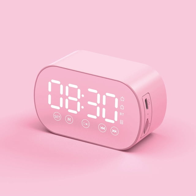 Cagogo Wireless Bluetooth Speaker Alarm Clock, FM Radio Portable Mini Speaker with Mirror LED Display, USB Charging Card Reader Sound Alarm for Bedroom Home Office Decor, Gifts for