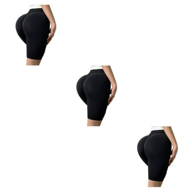 Shorts de yoga Minnieouse Poliéster Verano mujer Cintura alta levantamiento de glúteos Negro