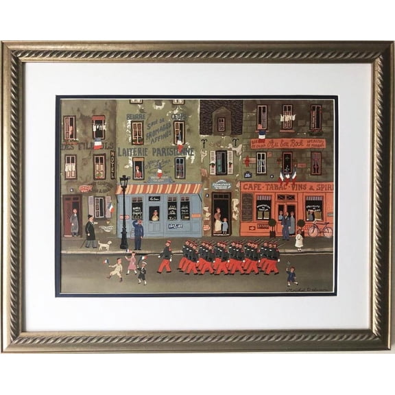 Michel Delacroix "Le Defile 14 Juillet" Framed Stone Signed Litho Generic