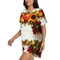 thumbnail image 2 of Haiem Thanksgiving With Autumn Pattern Pajama Set for Women 2 Piece Lounge Set Short Sleeve Tops and Shorts Soft Sleepwear-Large, 2 of 7