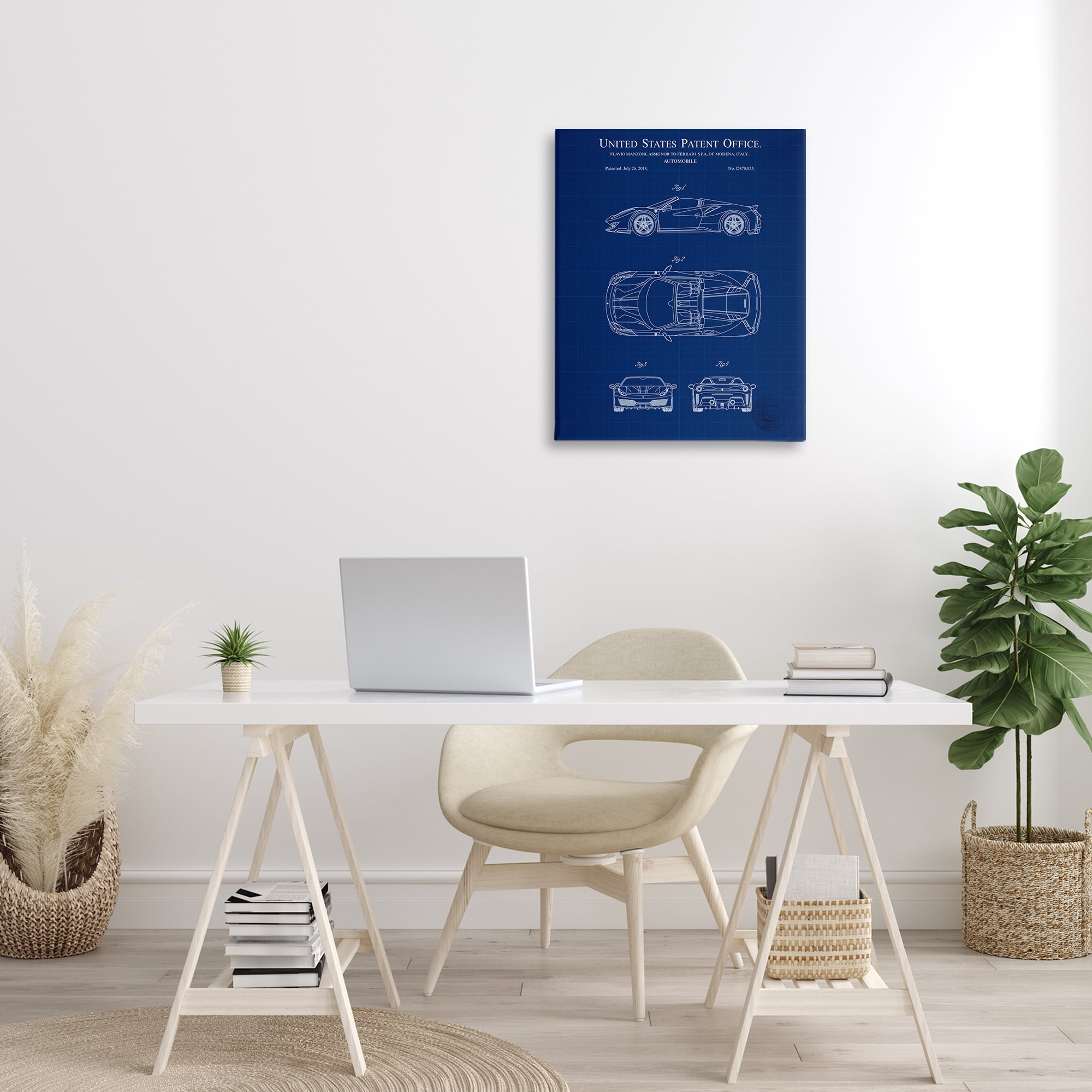 Stupell Industries Detailed Automobile Blueprint Transportation Painting Gallery Wrapped Canvas Art Print Wall Art, 24 x 30