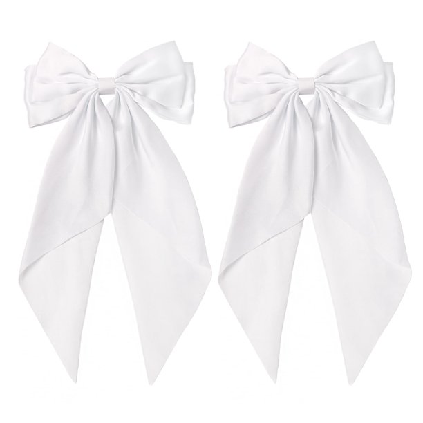 Lazo para el cabello blanco para mujer - 2 lazos blancos grandes para el cabello Lazos grandes de satén para el cabello para mujer Pinzas para el cabello con lazo Pasador con cola larga Accesorios par