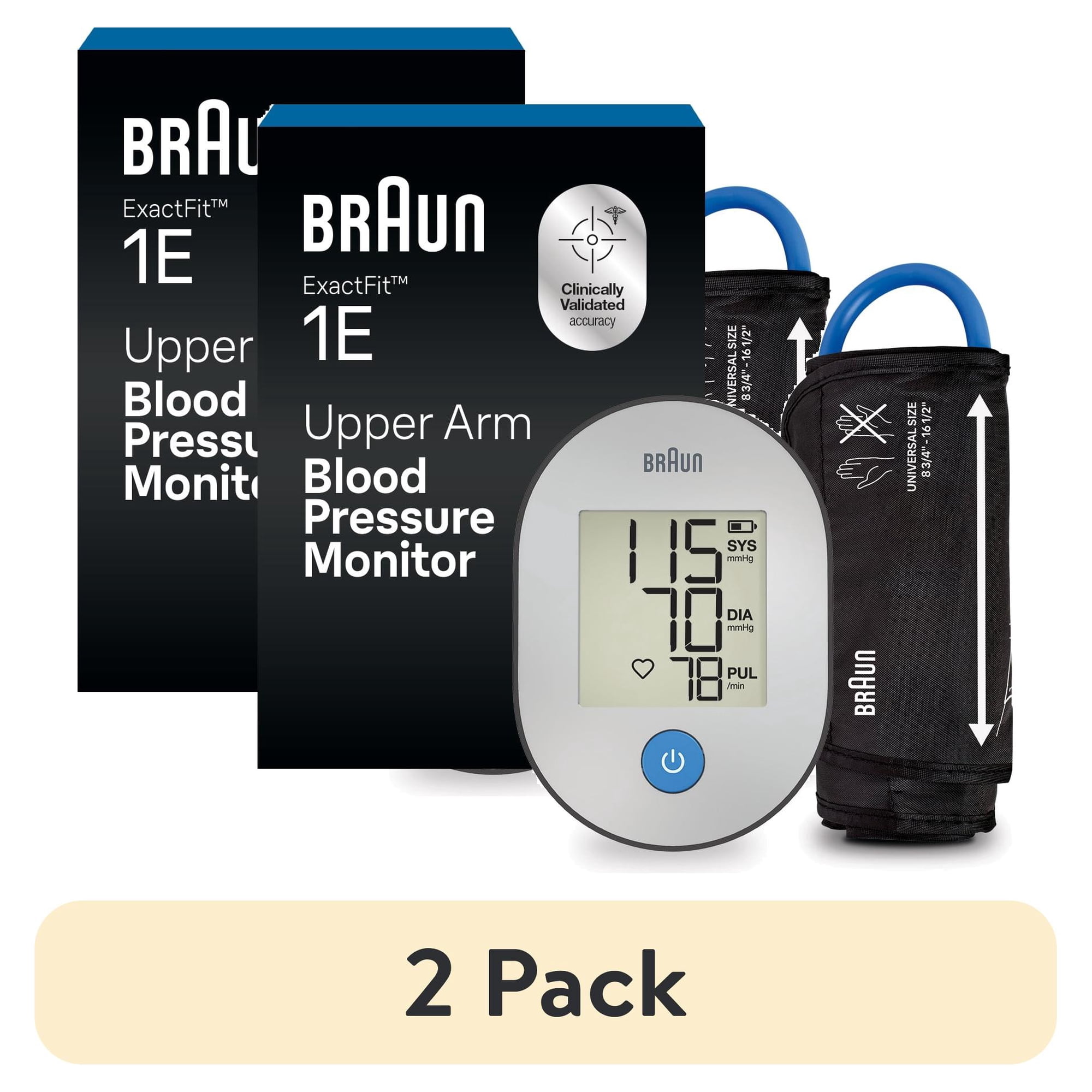 (2 pack) Braun ExactFit 1E Upper Arm Blood Pressure Monitors for Home Use, FSA & HSA Eligible, Black, BUA4000BUS
