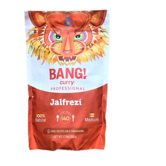 BANG! CURRY PROFESSIONAL JALFREZI 100% NATURAL CURRY POWDER MEDIUM VALUE PACK 17.6 OZ (500G)