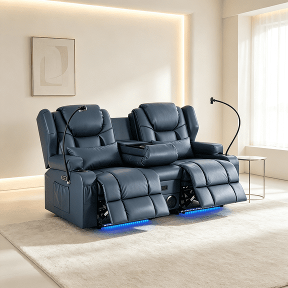 ROOMARK Electric Loveseat Recliner Double Recliner RV Sofa & Console, Wall Hugger Loveseat Reclining RV, RV Theater Seats, RV Couch, RV Home Theater Seating Furniture