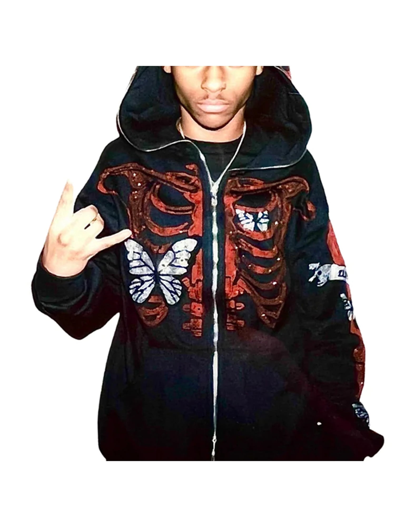 Rhinestone Graphic Hoodie with Head Cover,Oversized