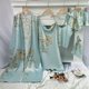 thumbnail image 1 of 4pcs Elegant Floral Print Pajamas Set, Long Sleeve Robe + Cami Dress + Cami Top + Ruffle Hem Shorts, Women's Loungewear & Sleepwear, 1 of 5