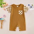thumbnail image 2 of CAICJ98 Newborn Baby Boy Girl Clothes Checkered Plaid Romper Jumpsuit Short Sleeve One-Piece Bodysuit Infant Summer Outfit (Brown,12-18 Months), 2 of 4