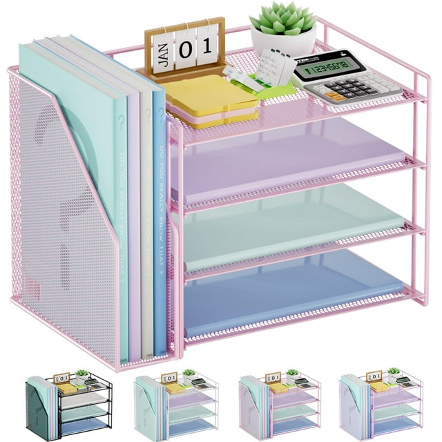 Organizador de Escritorio Marbrasse de 4 Niveles para Papel y Documentos en Color Rosa