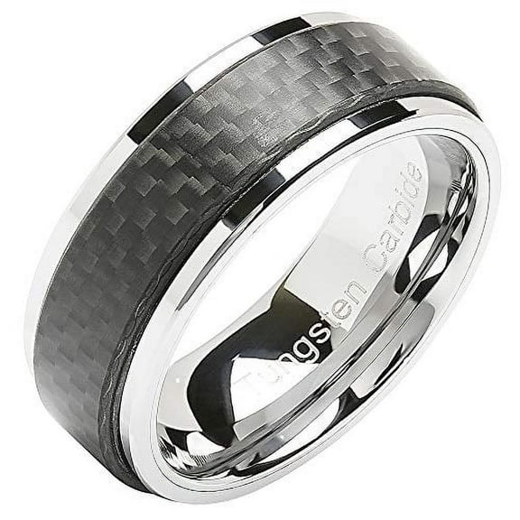 Tungsten Rings for Men Women Wedding Band Carbon Fiber Ring Overlaid Sizes 6-16 (Tungsten, 7)