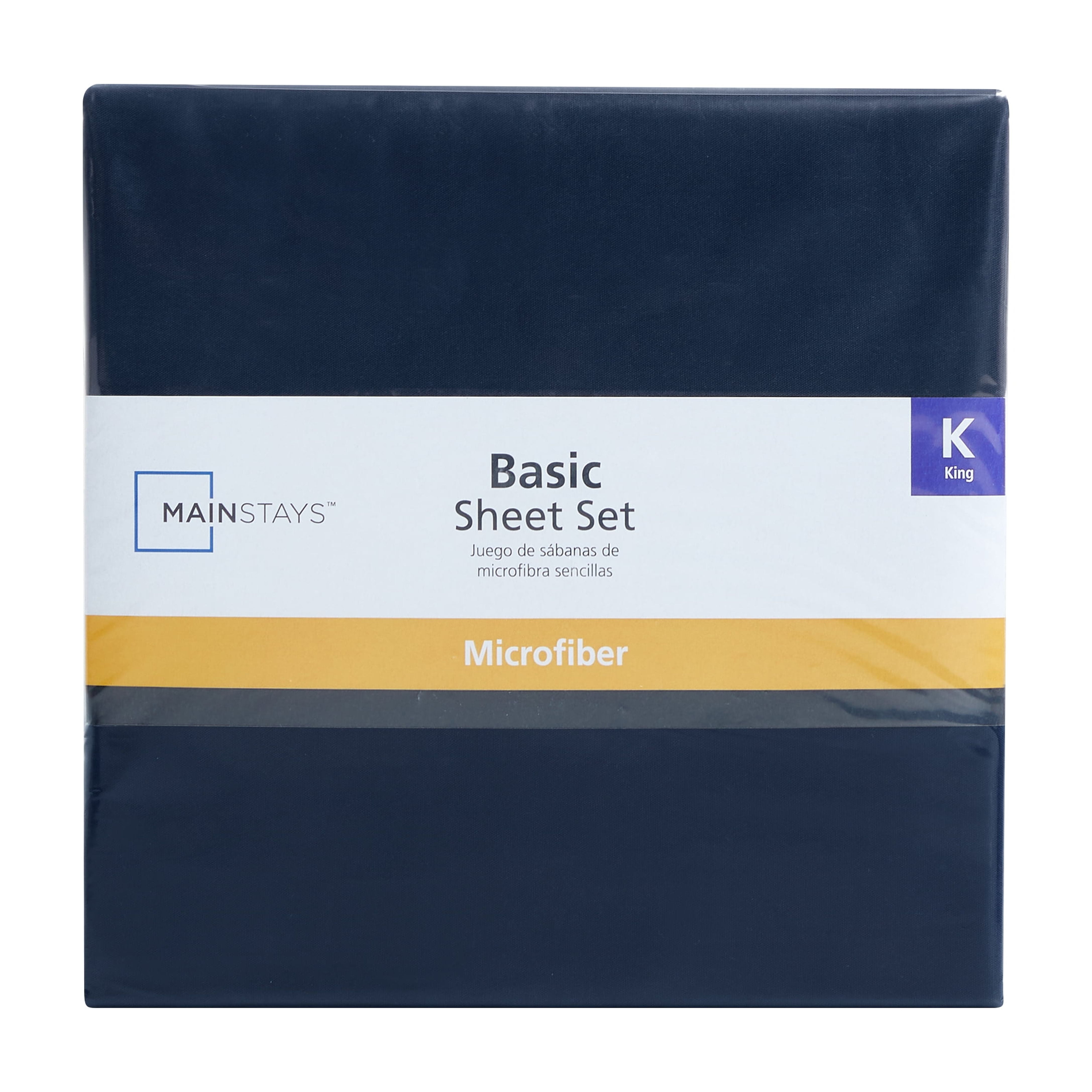 Mainstays Basic Value Microfiber Bed Sheet Set, Navy Blue, King, 4 Piece