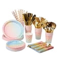 thumbnail image 2 of 200PCS Rainbow Pastel Party Supplies Set-Disposable Paper Dinnerware Serves 25, Pastel Paper Plates Napkins Cups&Gold Plastic Silverware Sets for Wedding Birthday Baby Shower Holiday Parties(Colorful), 2 of 4