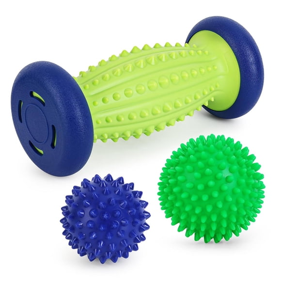 Juego de bolas masajeadoras para fascitis plantar, rodillo de 1 pie y 2 bolas de masaje con pinchos,