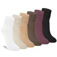 thumbnail image 2 of Chalier 6 Pairs Slouch Socks for Women, Soft Cotton Retro Scrunch Socks Mid Calf Rib Tube Socks Women, A-Black/Purple/Khaki/Beige/Light Gray/White, 2 of 31