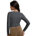 thumbnail image 2 of Womens Shirts Long Sleeve Crew Neck Ruched Stretch Basic Fitted Tee Shirts Tops, 2 of 6