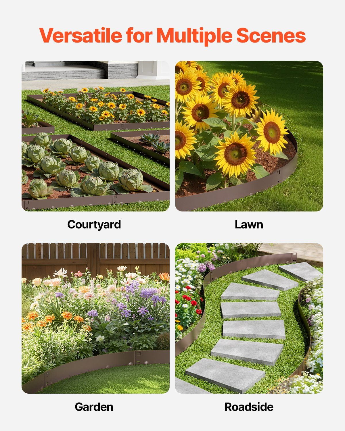 Steel Landscape Edging,5 Packs 39x5 in Rust-Resistant Metal Landscape Edging,Bendable Garden Edging Border,Heavy Duty Lawn Edging,Easy-to-Install,Flower Bed Yard Pathway Divider Brown