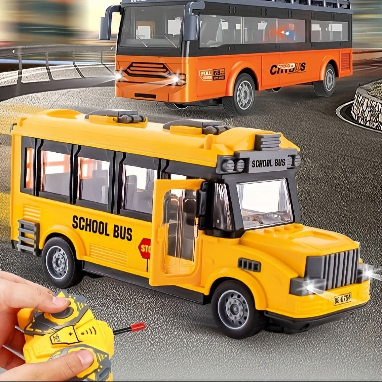 DEBGFS RC Bus Remote Control Car Vehicles With Opening Doors City Bus  Remote Control Car With LED Lights School Bus Toy For Children Kids,Kids,none