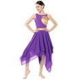 thumbnail image 5 of IBTOM CASTLE Women's Lyrical Dance Costume Shiny Metallic Lyrical Dress Asymmetric Flowy Chiffon Skirt Contemporary Dance Clothes XL Purple, 5 of 8