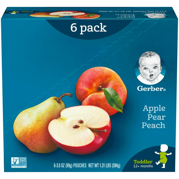 Gerber Toddler Food Apple Pear Peach 3.5 oz. Pouches (Pack of 6