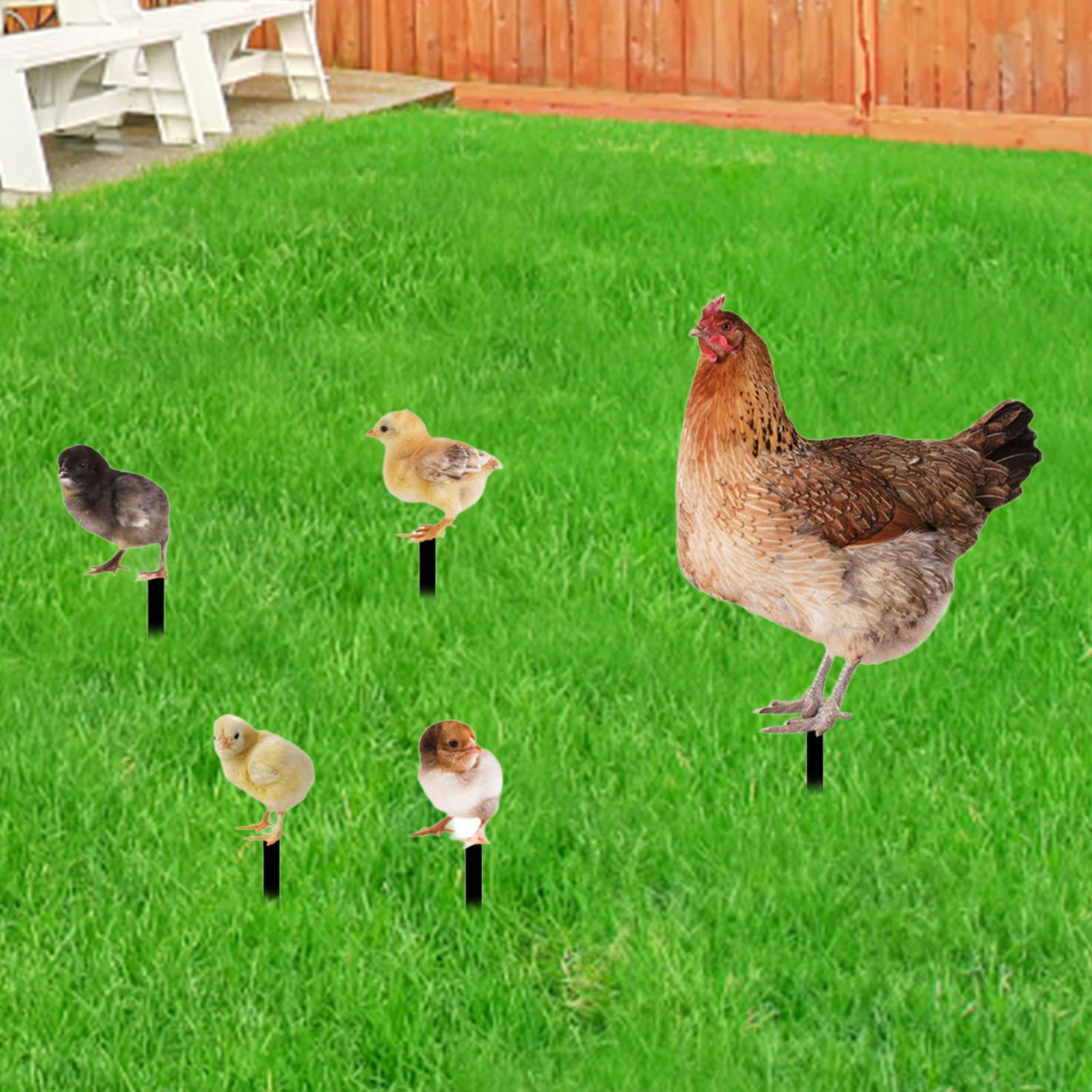 simhoa 5Pcs Hen Statue Garden Stakes Chicken Figurines Ground Insert Yard Sign Yard Art Animal Sculptures for Lawn Patio Floor Decor