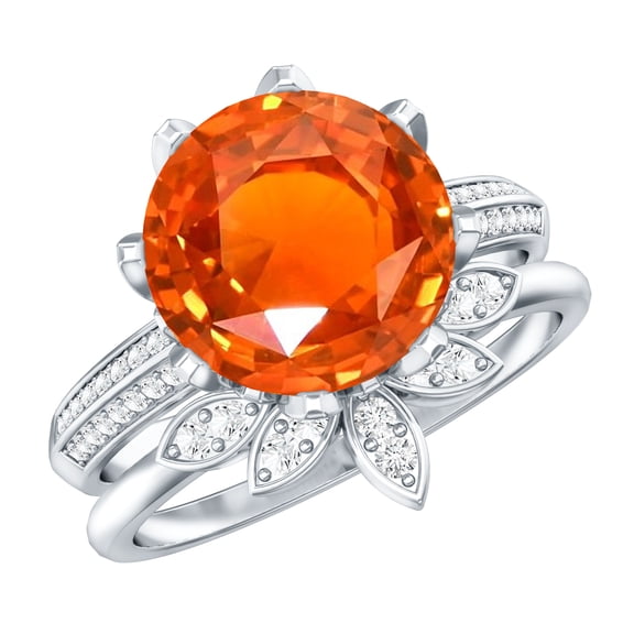Rosec Jewels 4.50 Ct Lab Grown Orange Sapphire Wedding Rings Set with Floral Band (AAAA Grade) - Sapphire and Moissanite Ring, 925 Sterling Silver, US 4.00
