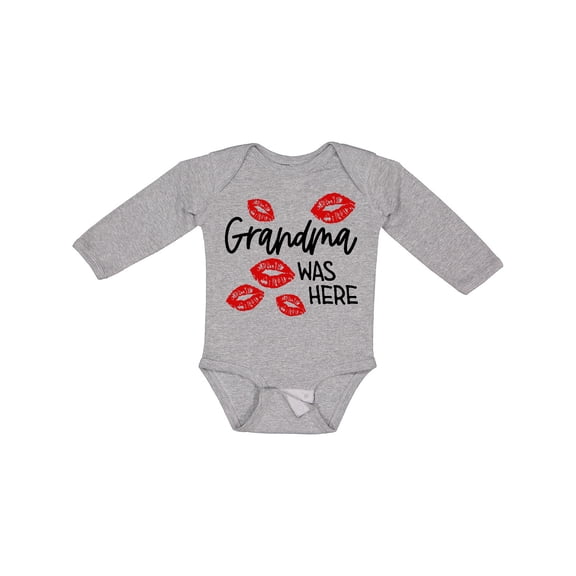 Inktastic Grandma Was Here Red Kisses Boys or Girls Long Sleeve Baby Bodysuit