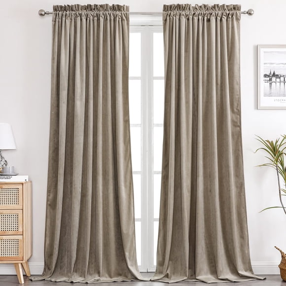Cortinas Benedeco de terciopelo marrón, 132 x 274 cm, 2 paneles, dormitorio