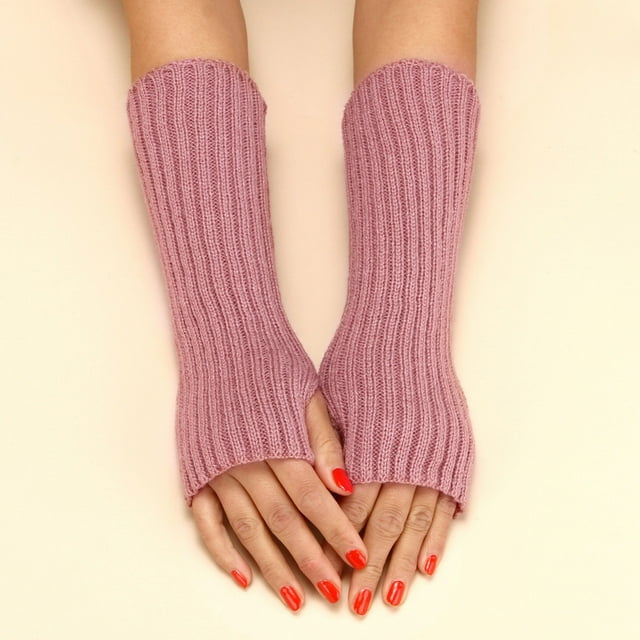 Women Autumn And Winter Solid Color Multicolor Wool Long Striped Knit Half Finger Gloves