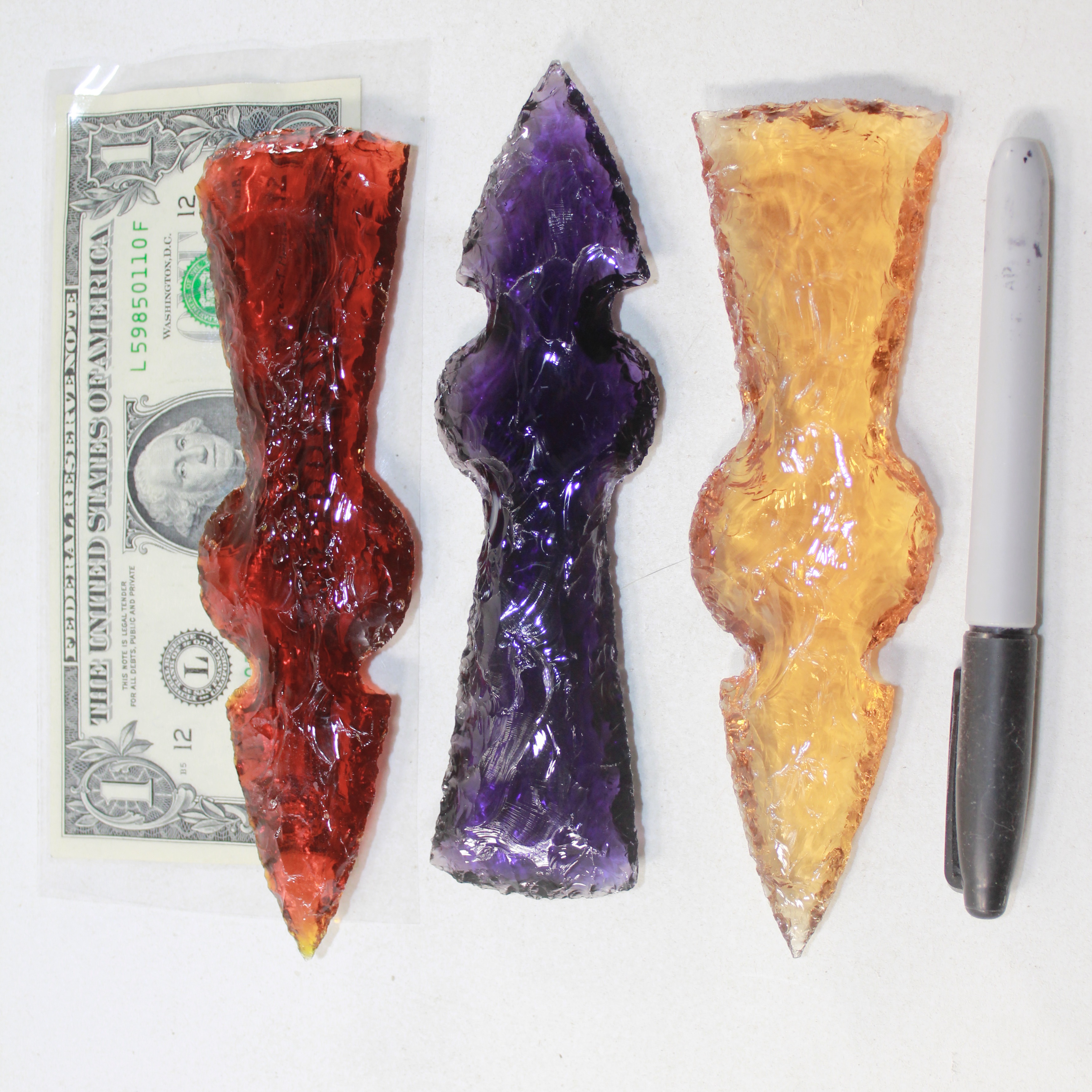 3 Glass Ornamental Tomahawk Heads #6325  Ax Axe Hatchet
