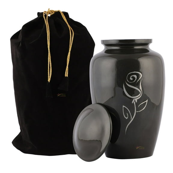 Urns for Human Ashes Adult Size Handcrafted Cremation Funeral Burial Decorative Urns with Velvet Bag – Secure Screw Top Seal - Protective Coating Rose Carved 200Cu/In