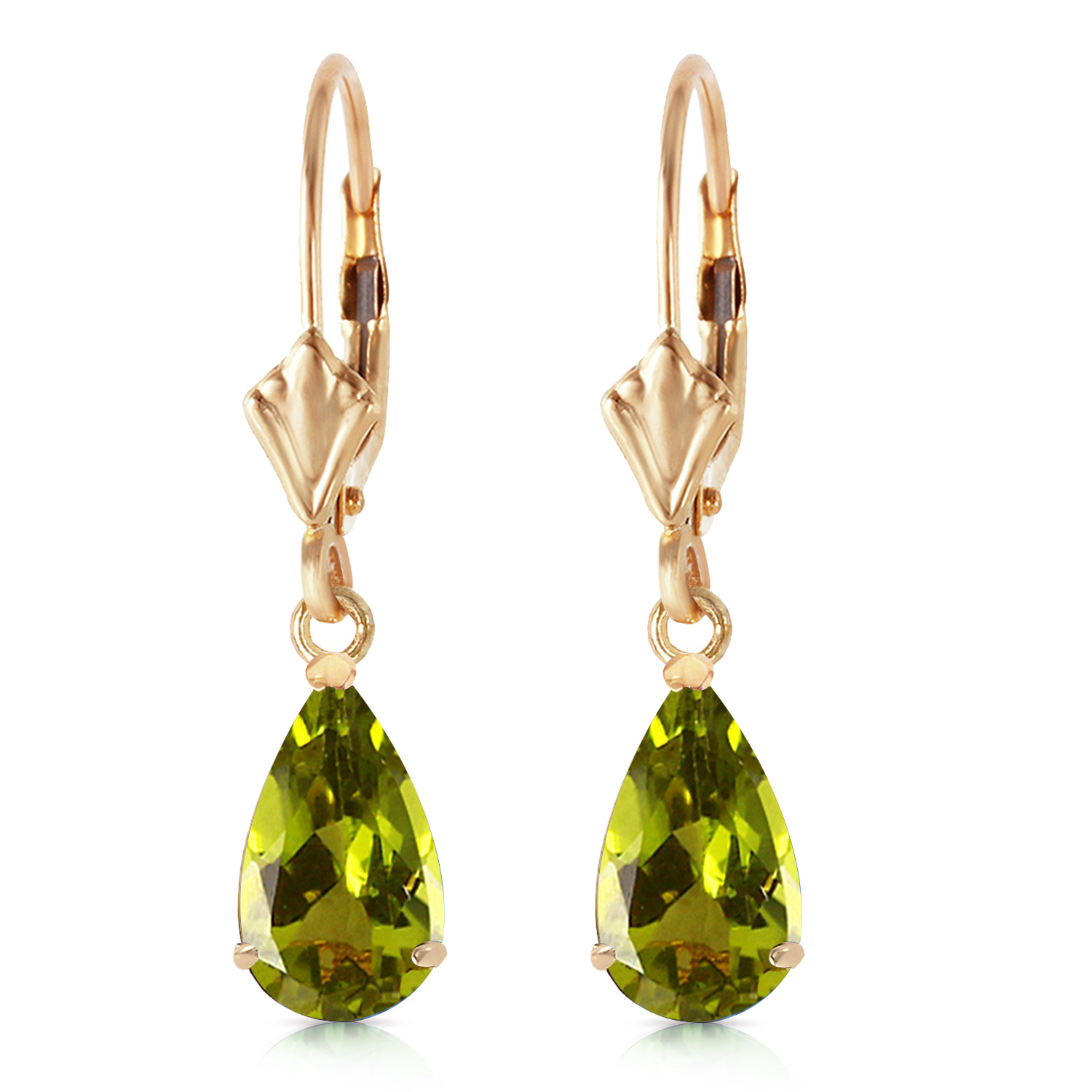 Galaxy Gold Genuine 14k Solid Yellow Gold Earrings Design with 3 Carat Green Grass Peridot Gemstones - image 2 of 3