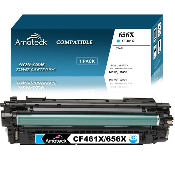 Amateck Compatible Toner Cartridge Replacement for HP CF461X (656X) Cyan 1 Pack for Color Enterprise M652dn, M652n, M653dh, M653dn, M653x