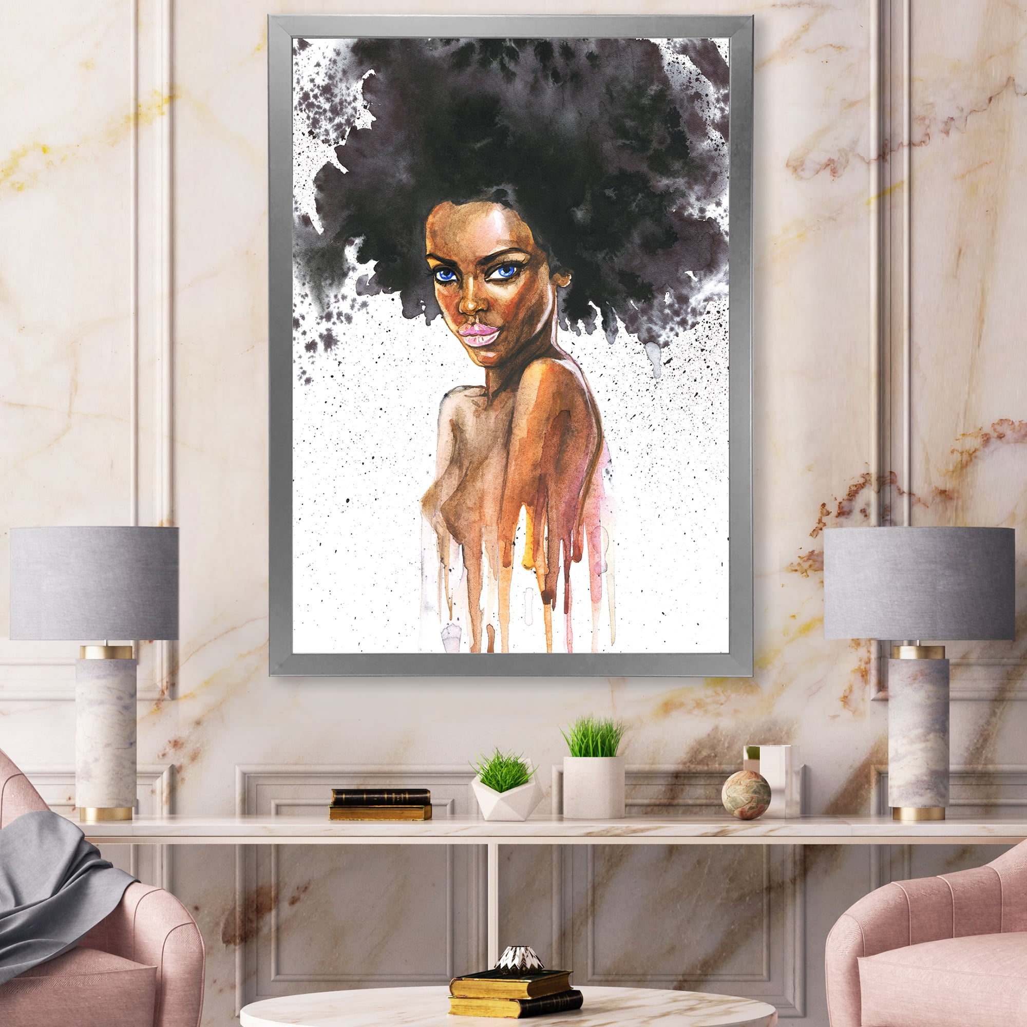 Designart 'Portrait of Afro American Woman VII' Modern Framed Art Print
