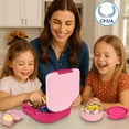 thumbnail image 2 of Primlect Bento Caja, Juego de 3 Compartimentos para Almuerzo Infantil, con Frasco de Comida Aislado a Prueba de Fugas, Rosa, 2 of 7