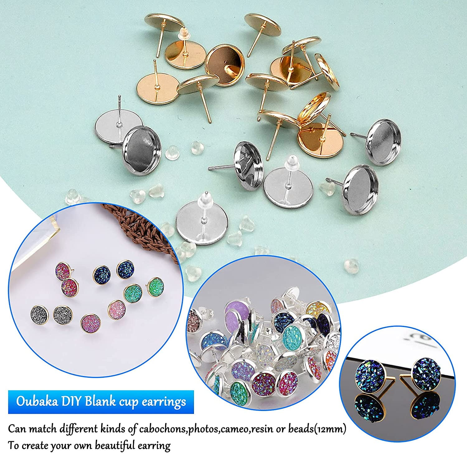 50 Pairs 5mm 8mm Blank Bezel Tray Stainless Steel Flatback Post Earring  Studs with Safety Earring Backs for Earring Making (DIY-FW0001-02)