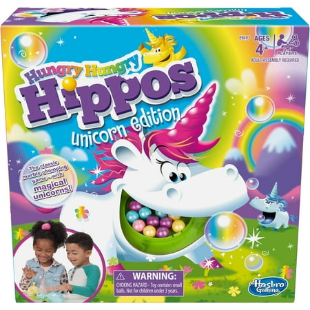 Hungry Hippos Unicorn Edition Pre-School Board Game for Kids Ages 4 and Up; 2-4 Players ( Exclusive)