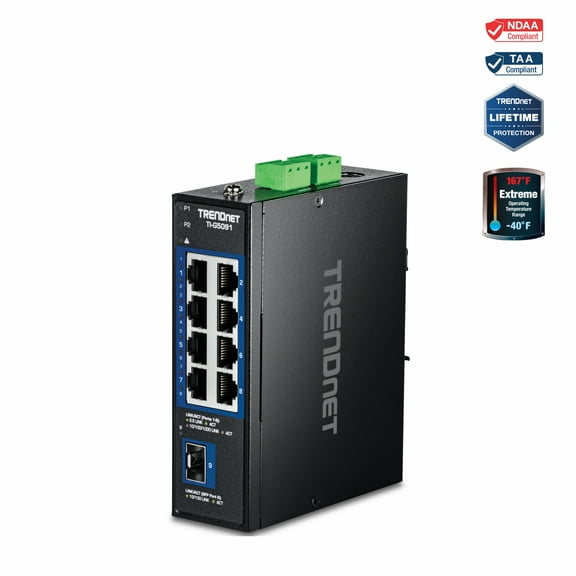 TRENDnet TI-G5091 9-Port Industrial 2.5G DIN-Rail Switch with 10G SFP  Port