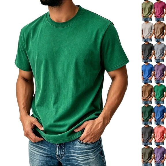 Oversized Tshirts for Men Vintage Acid Wash Shirt Summer Short Sleeve Basic Tees Baggy Comfort Colors T-Shirts (Light Green,4XL)