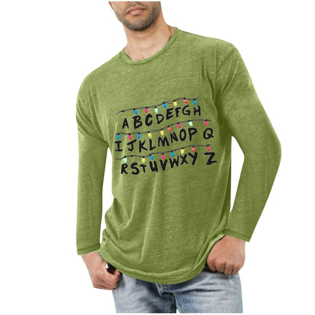 Blusas y camisas de manga larga con cuello redondo para hombre, deportivas, fitness, hogar, pijamas estampados, camiseta de manga larga con cuello redondo, blusa de poliéster para hombre