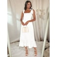 thumbnail image 6 of Womens Ruffle Square Neck Split Summer Dress Wedding Party Bridesmaid Night Out Dresses Cream White L, 6 of 8