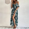 thumbnail image 3 of MORTTIC Women's Halter Floral Print Belted Long Dress with High Slit Boho Wedding Guest Beach Maxi Dress Green，S, 3 of 6