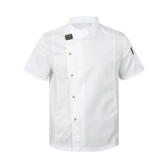 iiniim Unisex Men Women Classic Button Chef Coat Jacket Cooking Restaurant Hotel Work Uniform White Short Sleeve 4XL