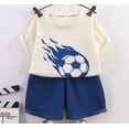 thumbnail image 4 of Letdown Toddler Boys Soccer Print Outfits Crew Neck Short Sleeve Tee Shirts and Solid Color Comfortable Shorts Activewear Two Piece Set Summer Clothes Outfits 3-12 Years Outdoor Wear, 4 of 5