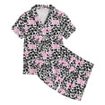 thumbnail image 4 of HNMKIU Girls Leopard Print Flannel Pajama Set Cozy Two Piece Loungewear Soft V-Neck Sleepwear Outfit With Bow Detail For Toddlers And Kids Pink,4-5 Years, 4 of 5