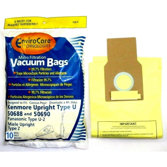 Kenmore 50688 Vacuum Bags Microfiltration with Closure - 10 Pack, Panasonic U-2 Vacuums