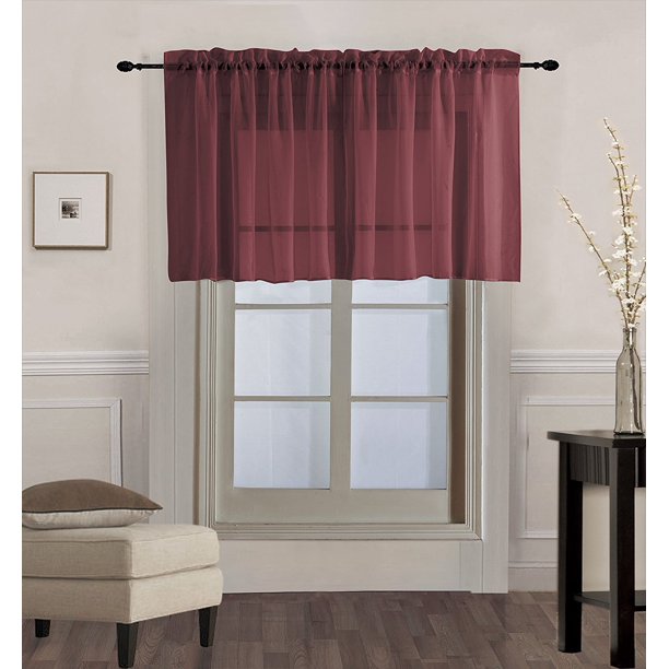 V16 Burgundy 1pc Elegant Straight Sheer Rod Pocket Swag Waterfall Valance 55 X 18 Inch Walmart Com Walmart Com